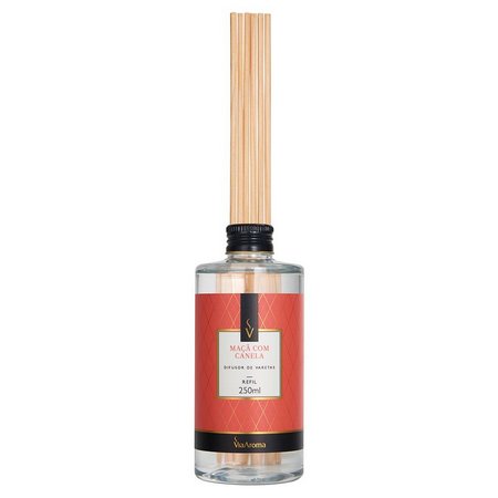 Refil Difusor de Varetas - Maçã com Canela - Via Aroma - Frasco com 250ml - Mundo dos Óleos