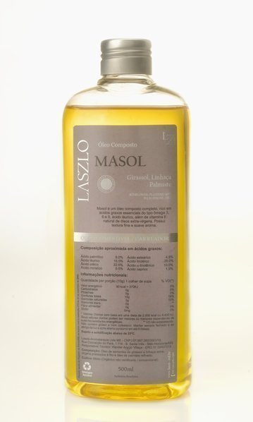 Óleo Masol - Girassol, Linhaça e Palmiste - Laszlo - Frasco com 500ml - Mundo dos Óleos