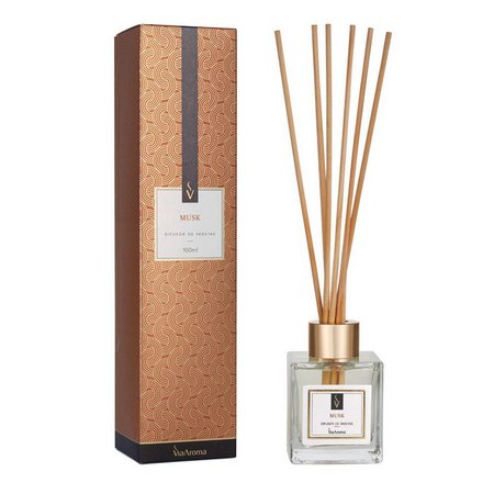 Difusor de Varetas Musk - Via Aroma - Frasco com 100ml - Mundo dos Óleos