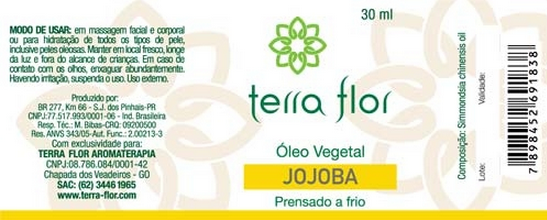 Óleo Vegetal de Jojoba - Terra Flor - Frasco com 30ml - Mundo dos Óleos