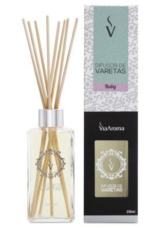 Difusor de Varetas - Baby - Via Aroma - Frasco com 250ml - Mundo dos Óleos