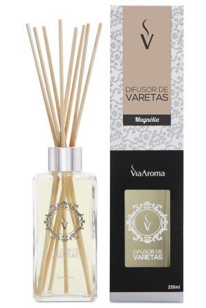 Difusor de Varetas - Magnólia - Via Aroma - Frasco com 250ml - Mundo dos Óleos