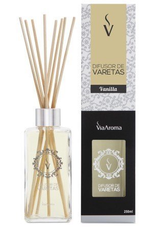 Difusor de Varetas - Vanilla - Via Aroma - Frasco com 250ml - Mundo dos Óleos