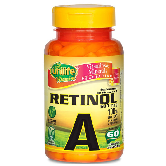 Vitamina A (Retinol) - Unilife - Frasco com 60 Cápsulas de 500mg - Mundo dos Óleos
